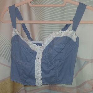 Blue Lace Trimmed Women's Top